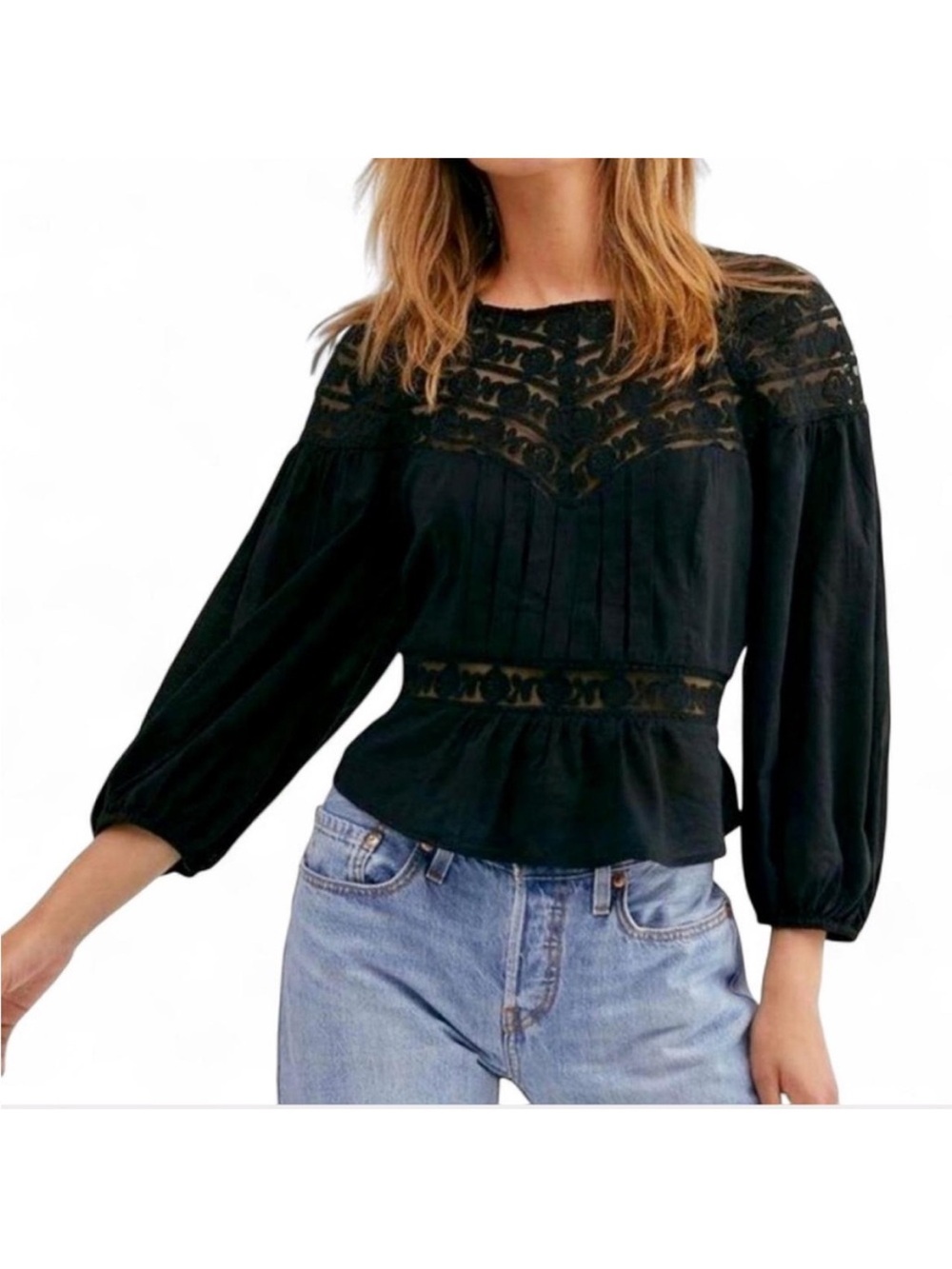 Free People black lace peplum blouse